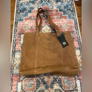 Bagatelle city suede bag purse shoulder strap tote genuine leather cognac brown